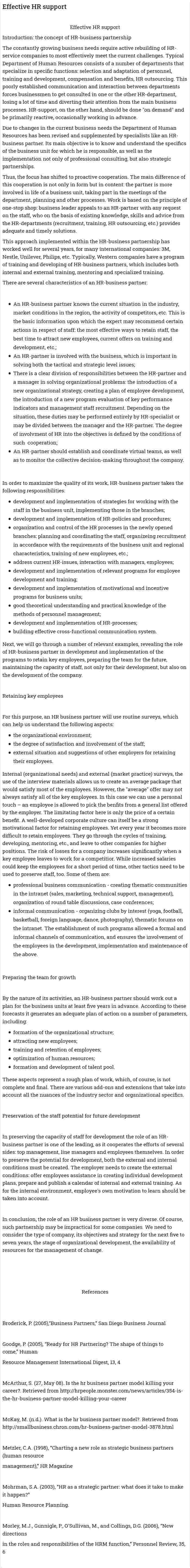 Effective HR support
