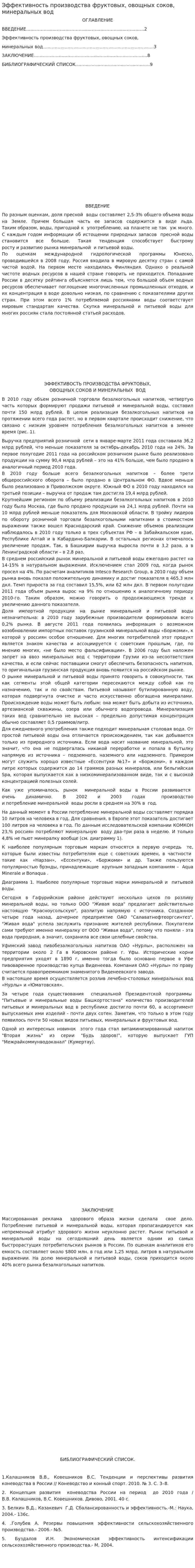 Эффективность производства фруктовых, овощных соков, минеральных вод