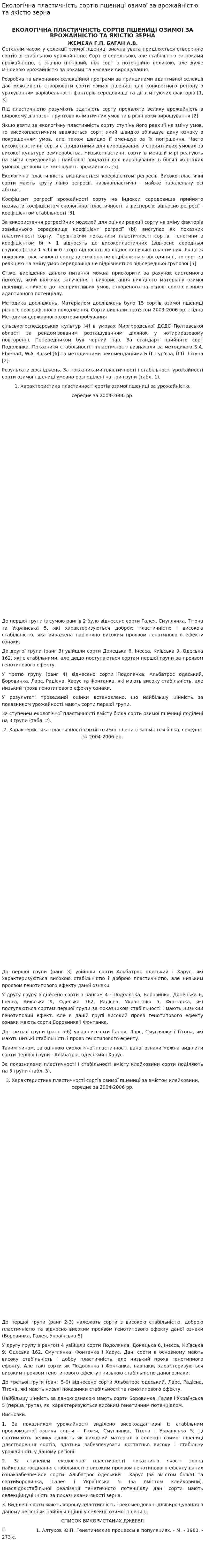 Екологічна пластичність сортів пшениці озимої за врожайністю та якістю зерна