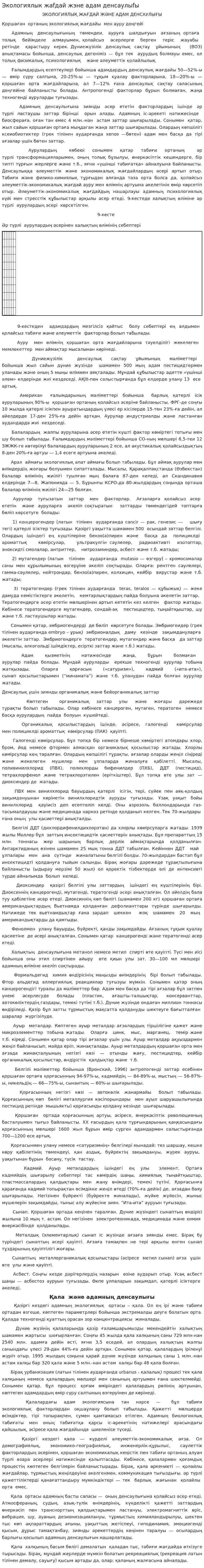 Экологиялык жаfдай жэне адам денсаулыfы