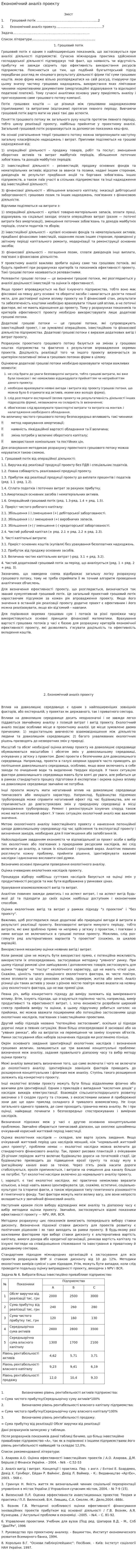 Економічний аналіз проекту