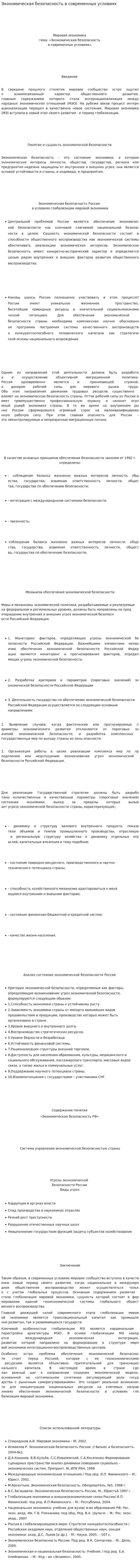 Экономическая безопасность в современных условиях