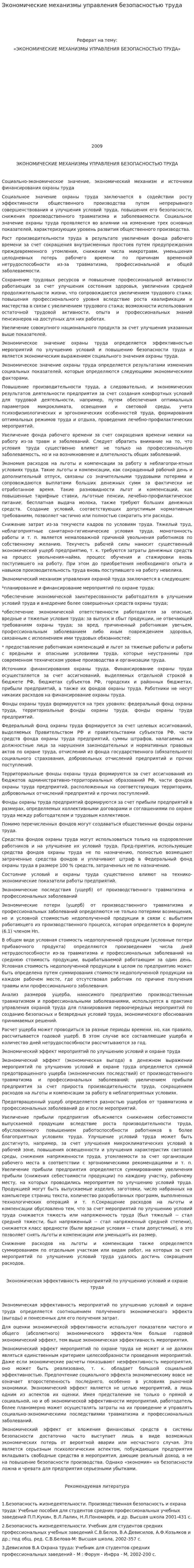 Экономические механизмы управления безопасностью труда. 2