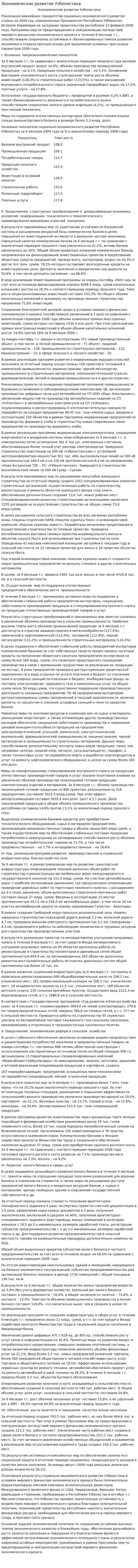 Экономические развитие Узбекистана