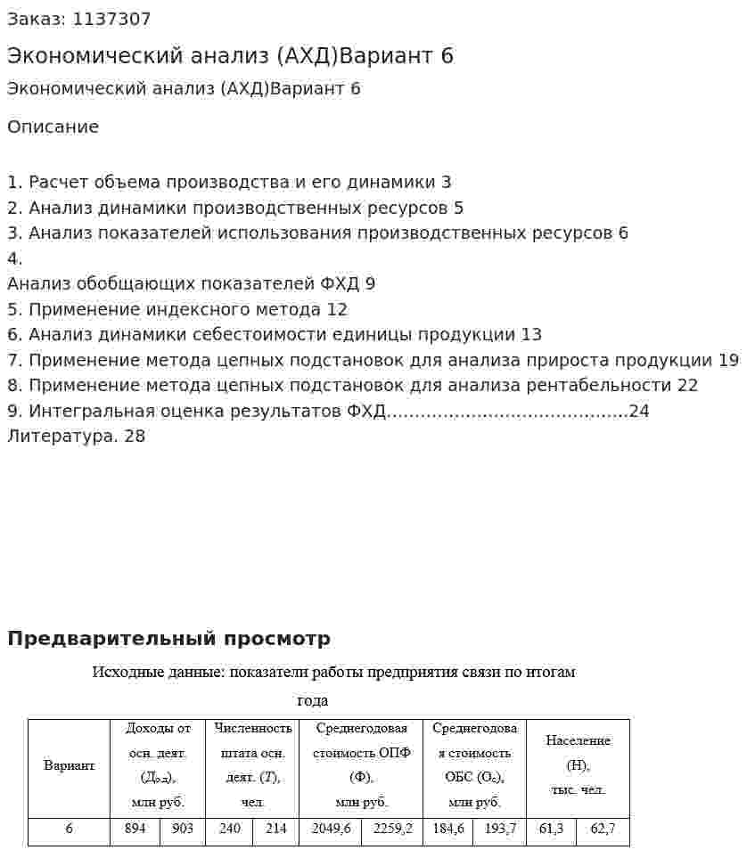 Экономический анализ (АХД)Вариант 6 