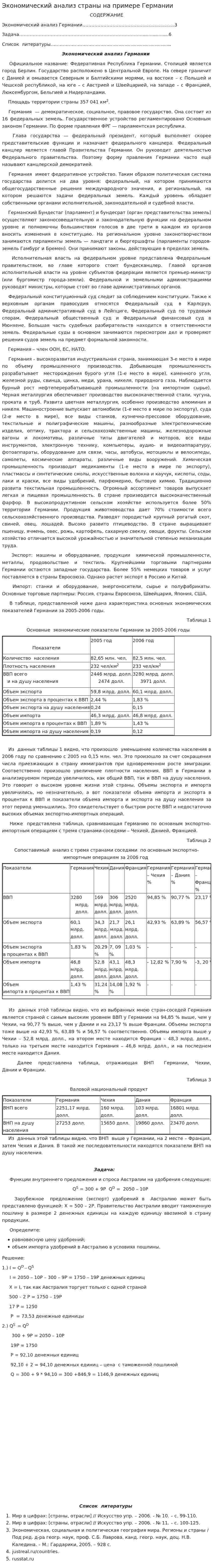 Экономический анализ страны на примере Германии