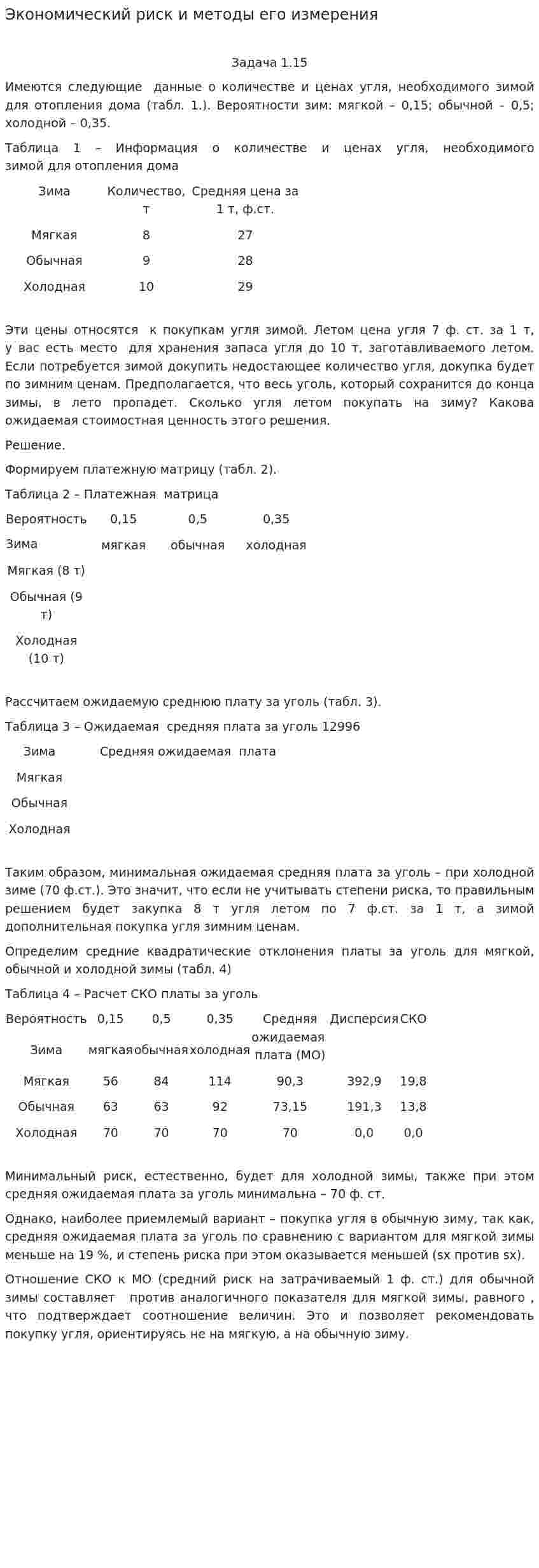 Экономический риск и методы его измерения