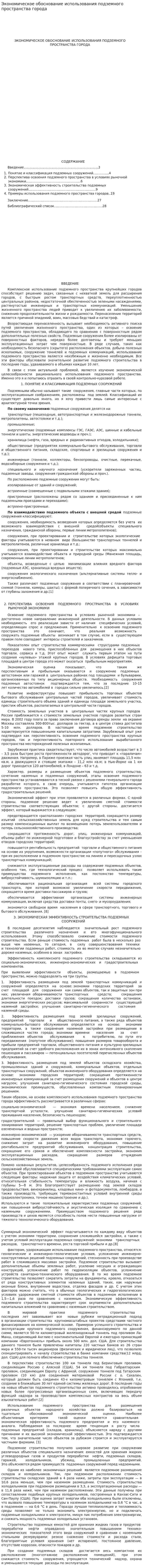 Экономическое обоснование использования подземного пространства города