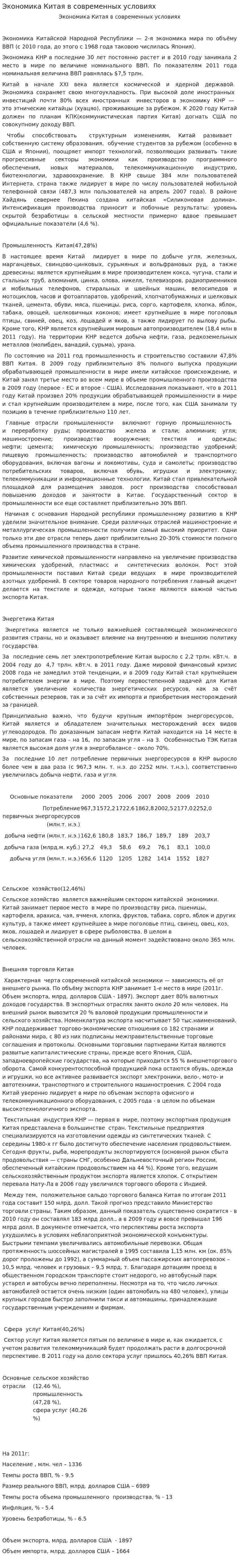 Экономика Китая в современных условиях