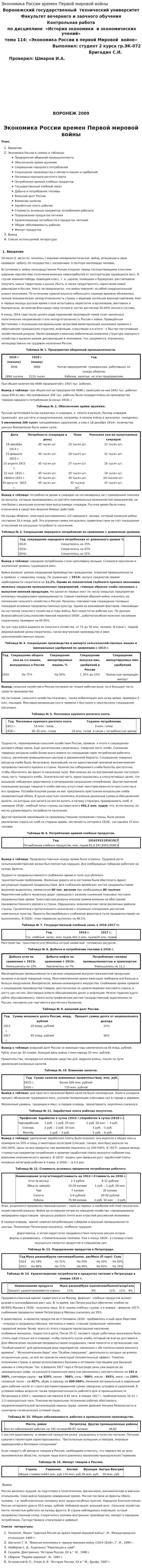 Экономика России времен Первой мировой войны