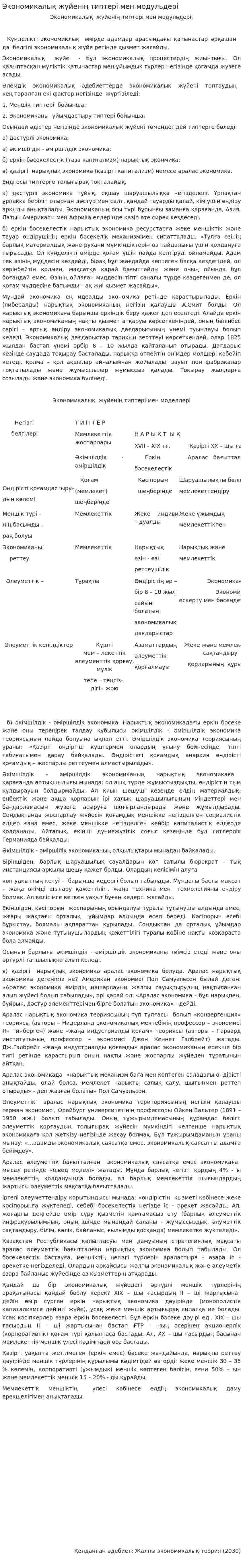 Экономикалық жүйенің типтері мен модульдері. 6