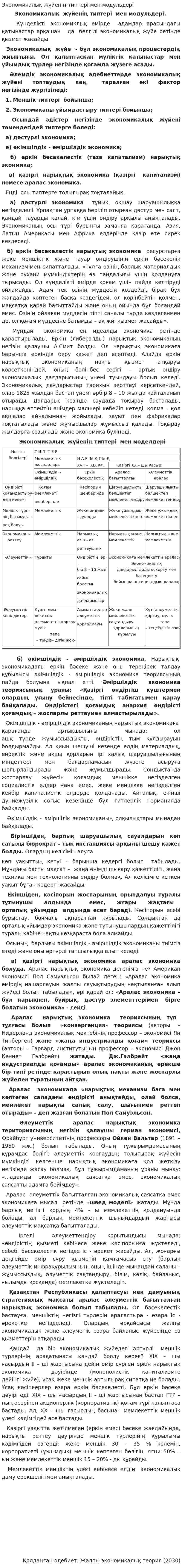 Экономикалық жүйенің типтері мен модульдері. 2