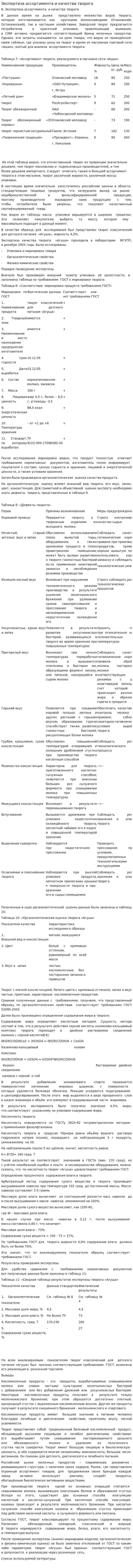 Экспертиза ассортимента и качества творога