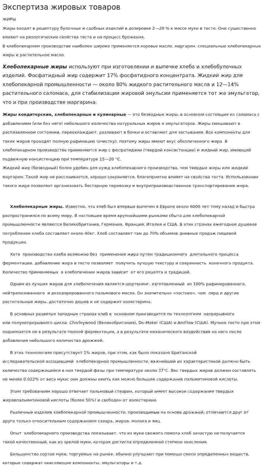 Экспертиза жировых товаров