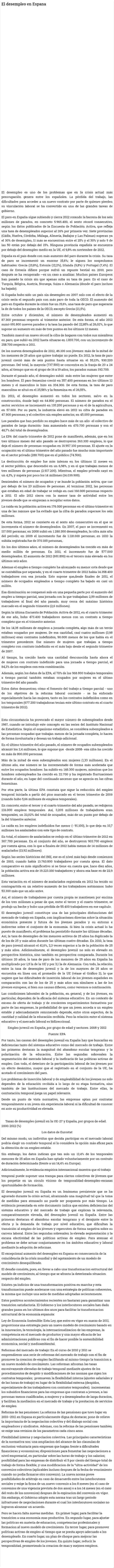 El desempleo en Espana