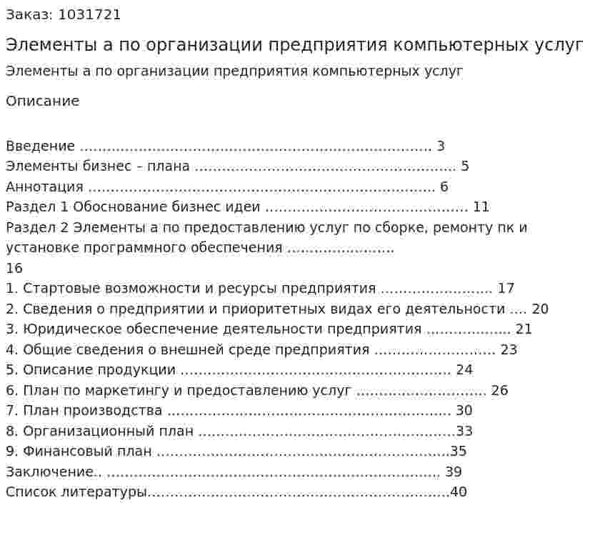 Элементы бизнес-плана по организации предприятия компьютерных услуг (курсовая работа) 