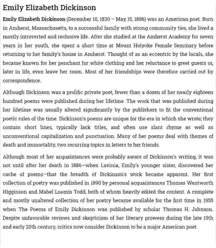 Emily Elizabeth Dickinson