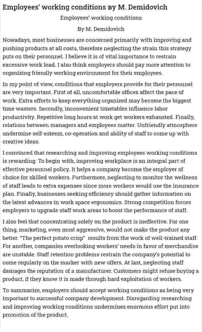 Employees’ working conditions вy M. Demidovich