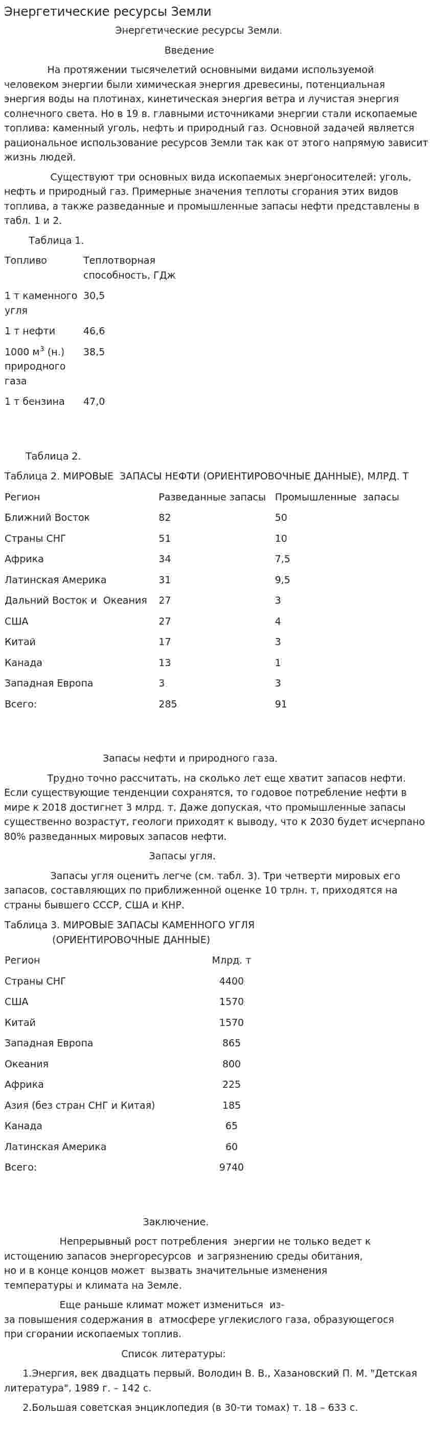 Энергетические ресурсы Земли