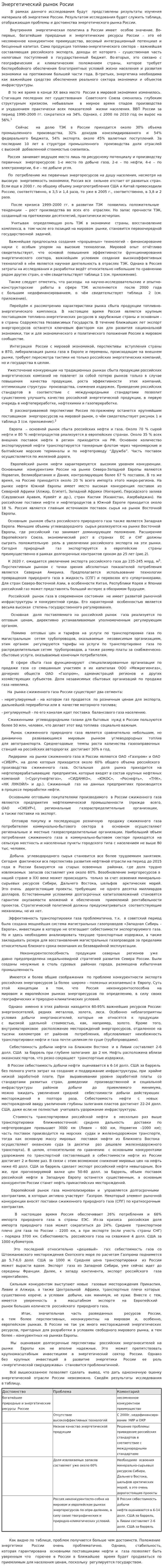 Энергетический рынок Росии