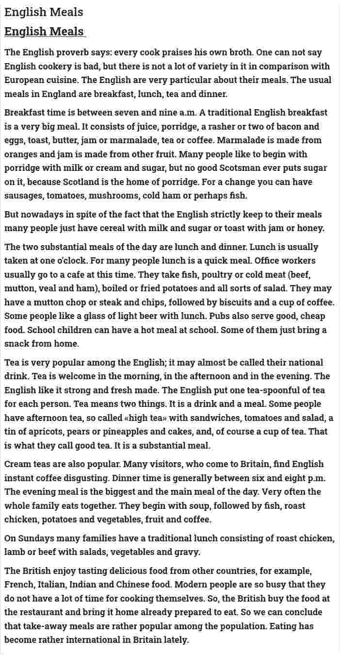 English Meals