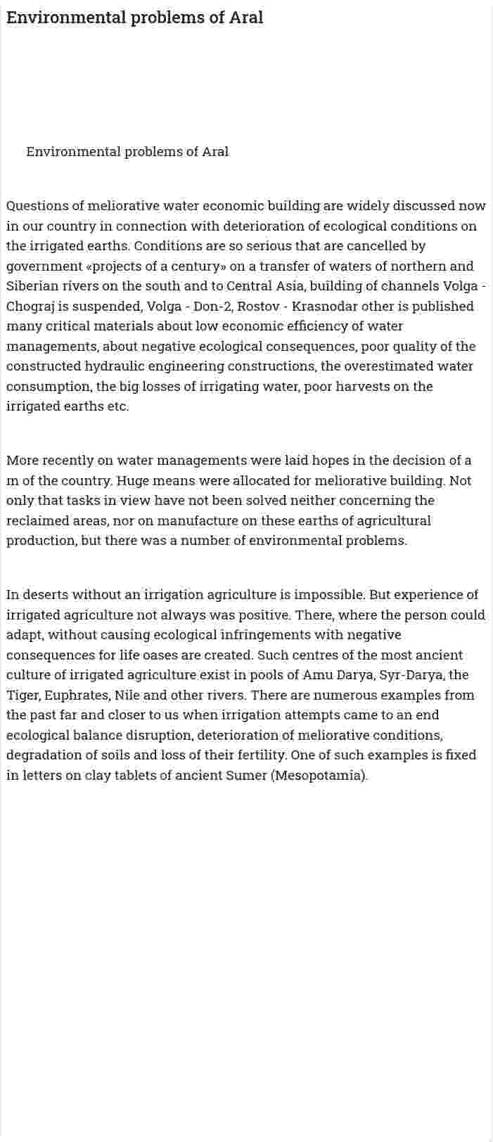Environmental problems of Aral