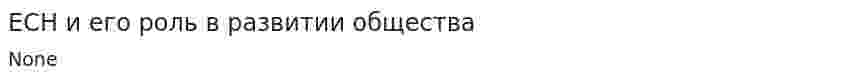 ЕСН и его роль в развитии общества