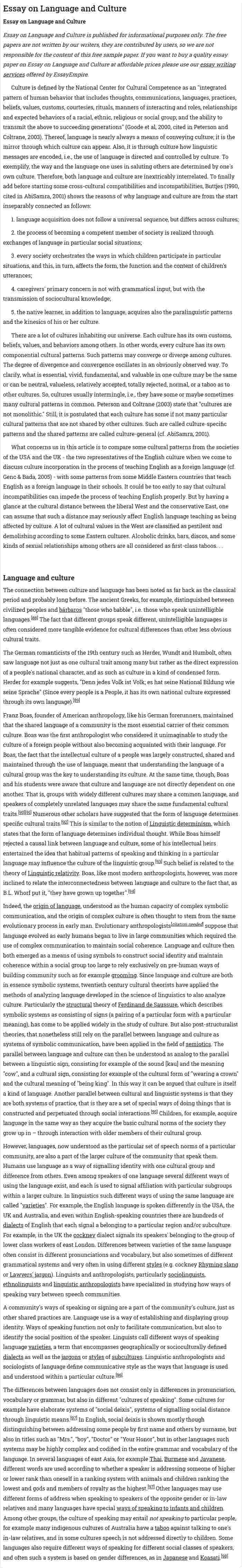 Essay on Language and Culture