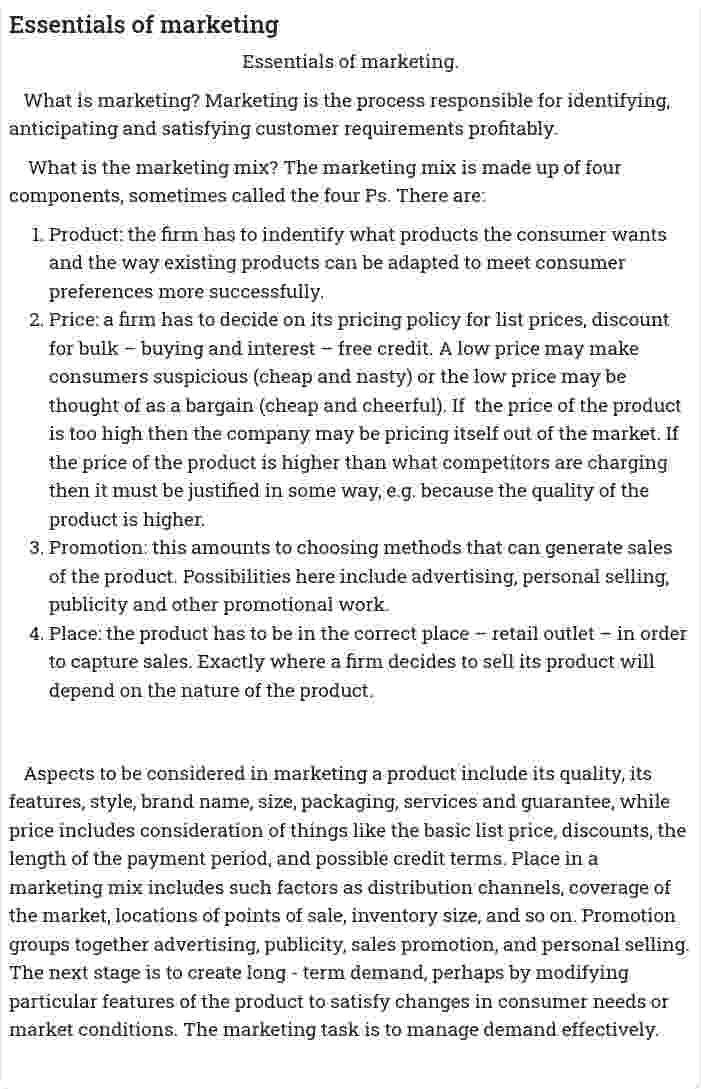 Essentials of marketing