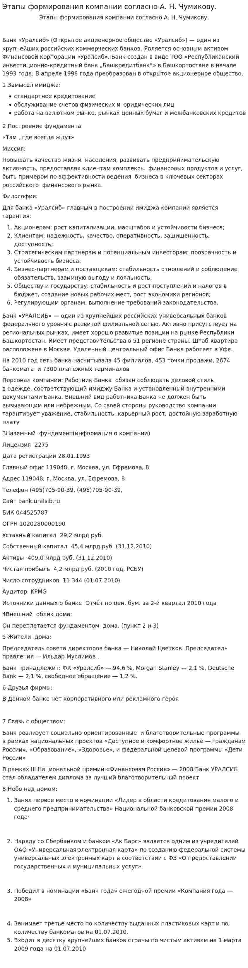 Этапы формирования компании согласно А. Н. Чумикову.