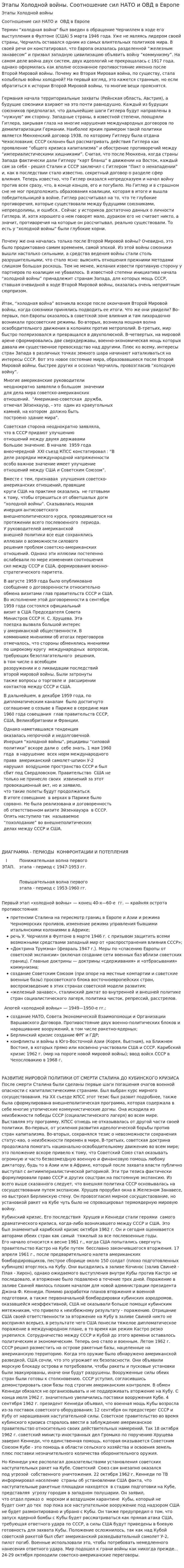 Этапы Холодной войны. Соотношение сил НАТО и ОВД в Европе