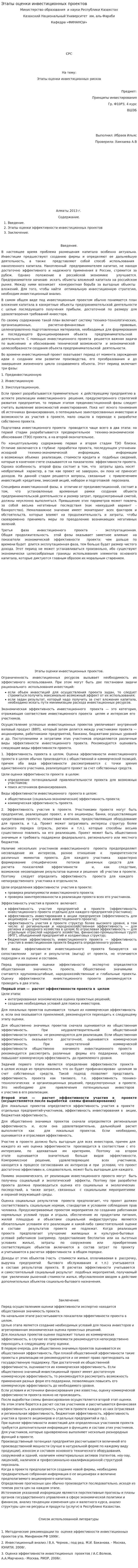 Этапы оценки инвестиционных проектов