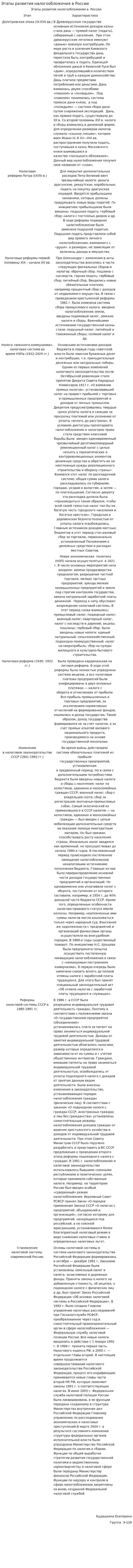 Этапы развития налогообложения в России