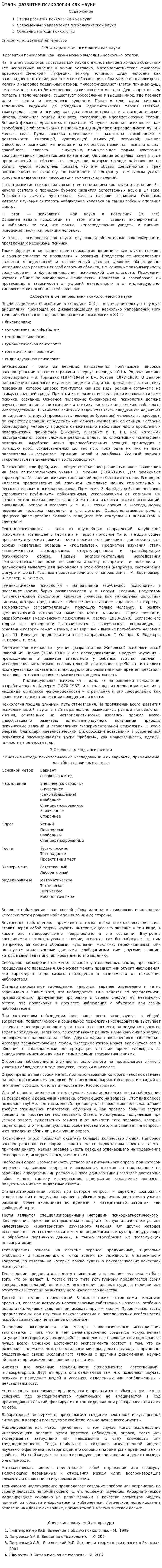Этапы развития психологии как науки