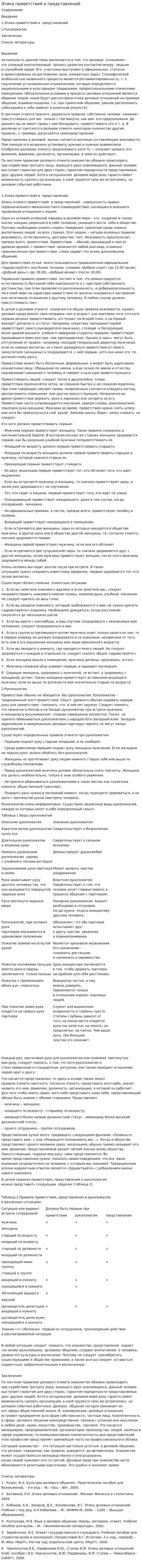 Этика приветствий и представлений