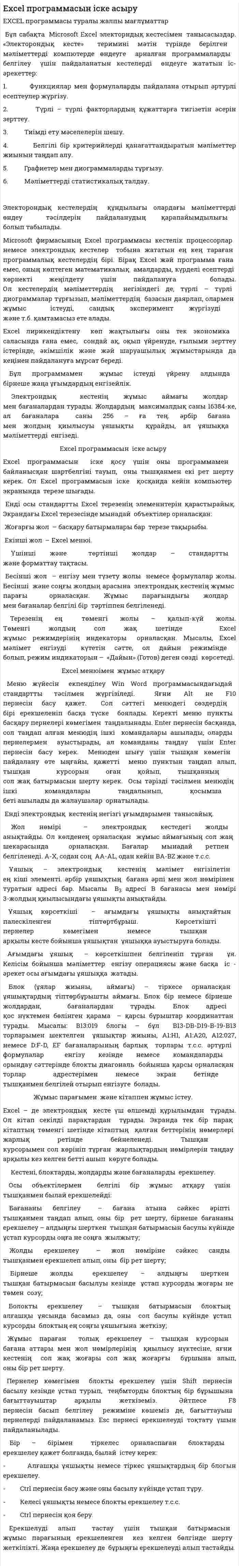 Excel программасын іске асыру