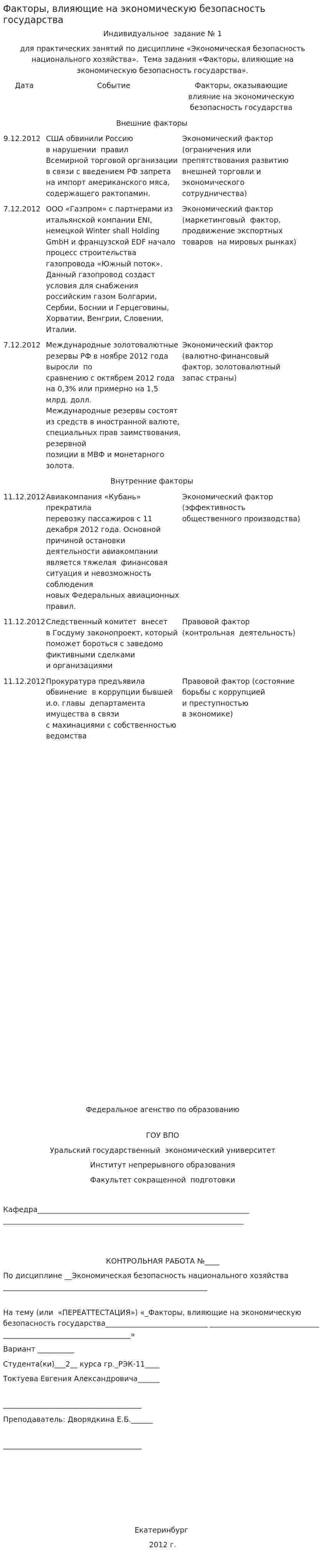 Факторы, влияющие на экономическую безопасность государства