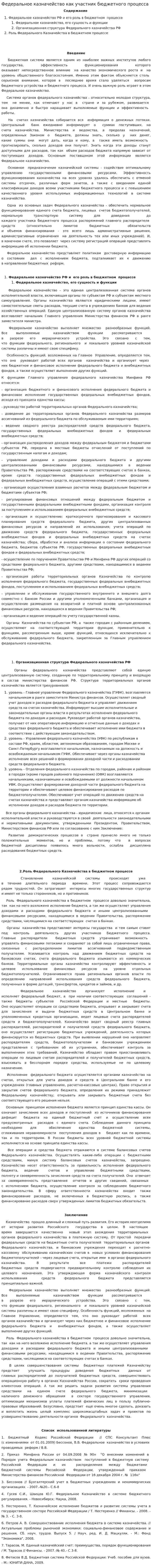 Федеральное казначейство как участник бюджетного процесса