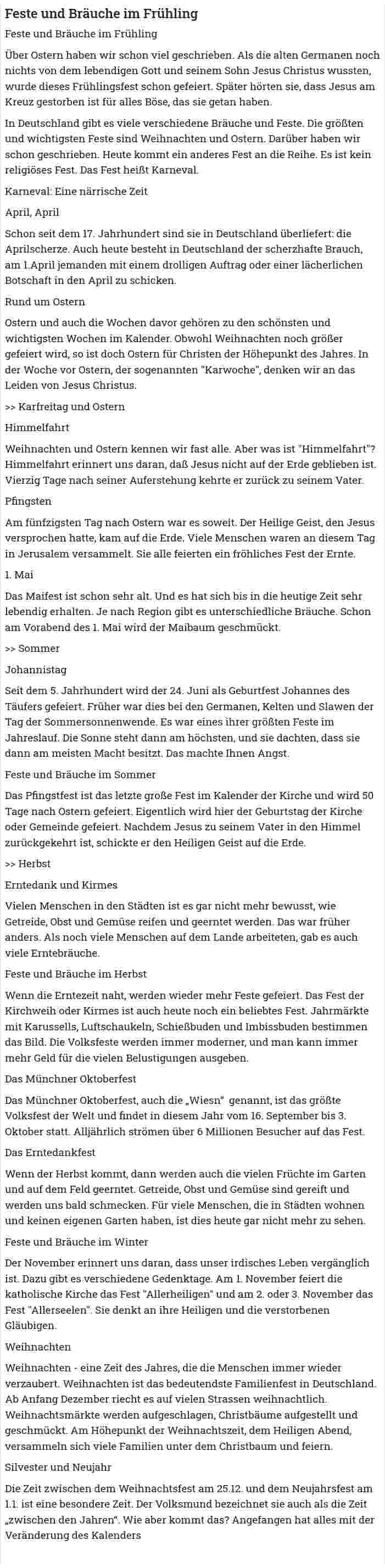 Feste und Bräuche im Frühling