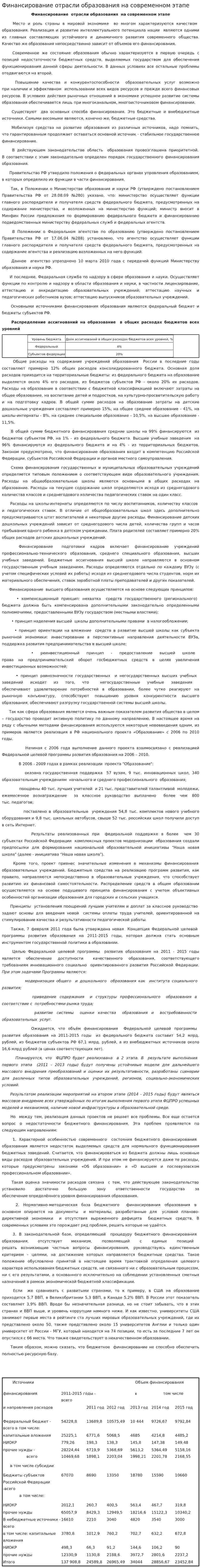 Финансирование отрасли образования на современном этапе