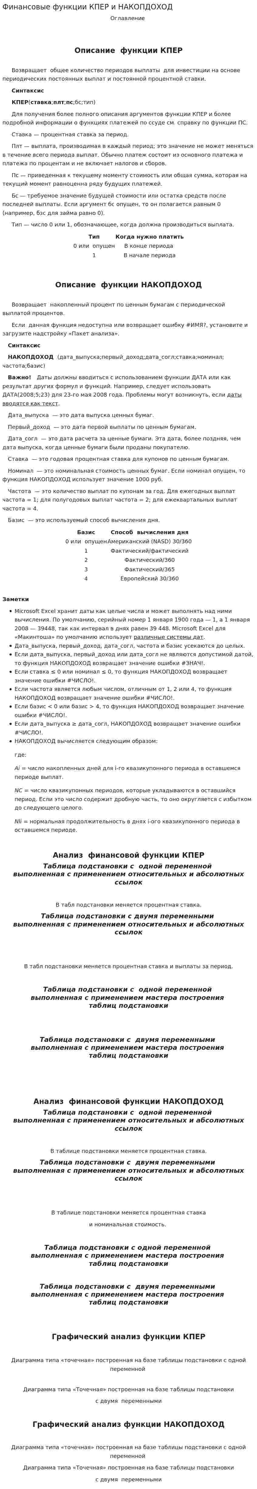 Финансовые функции КПЕР и НАКОПДОХОД