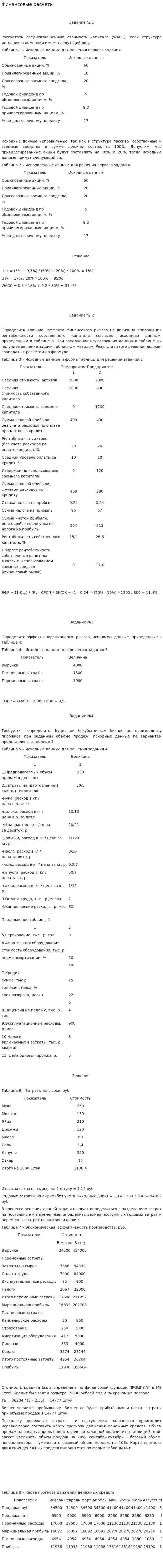 Финансовые расчеты