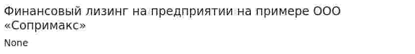 Финансовый лизинг на предприятии на примере ООО «Сопримакс»