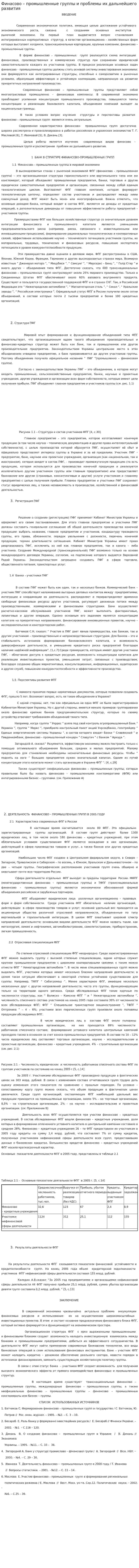 Финасово – промышленные группы и проблемы их дальнейшего развития