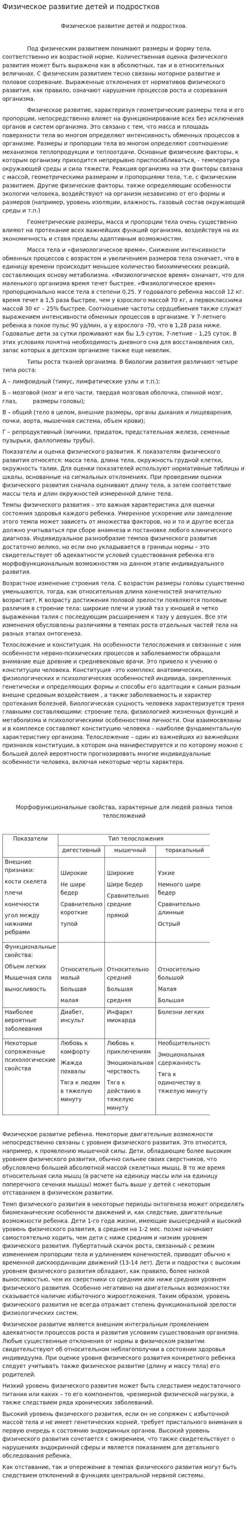 Физическое развитие детей и подростков