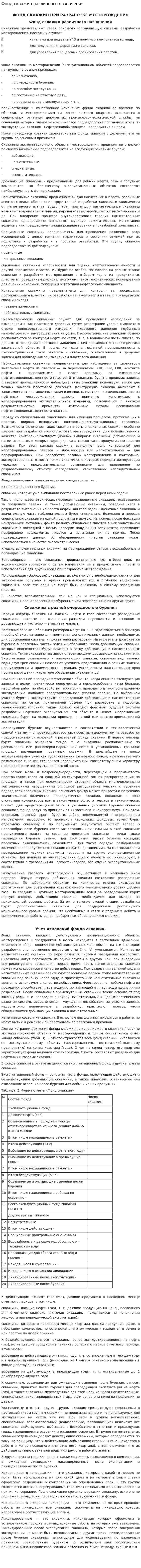 Фонд скважин различного назначения