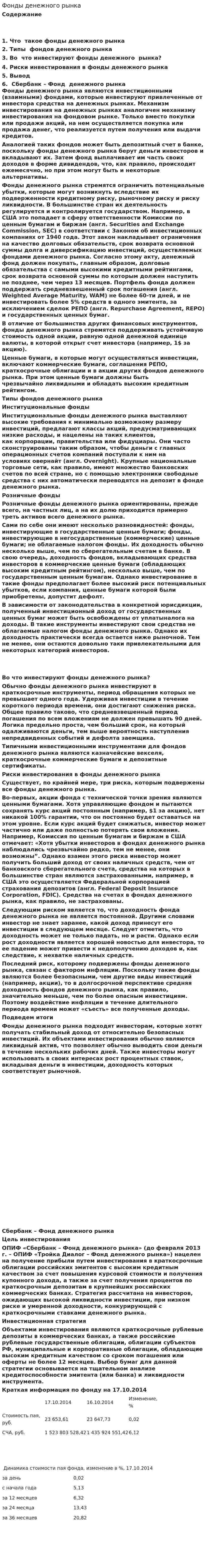 Фонды денежного рынка