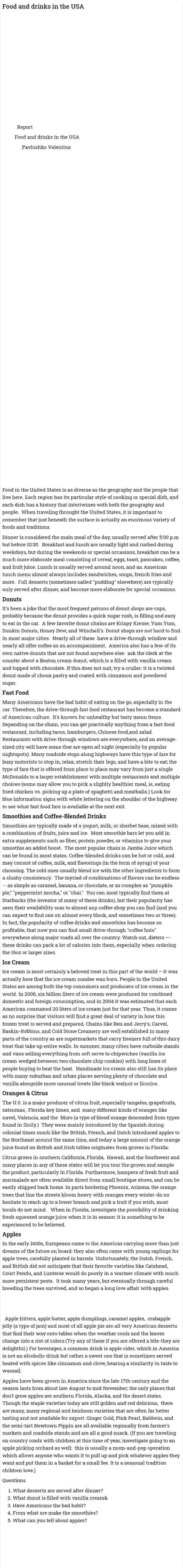 Food and drinks in the USA