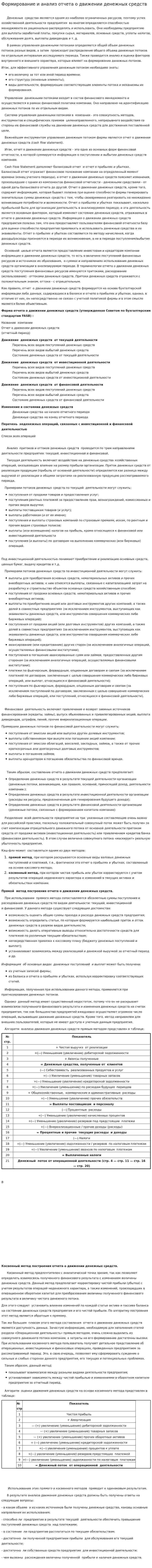 Формирование и анализ отчета о движении денежных средств