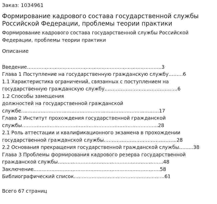 Формирование кадрового состава государственной службы Российской Федерации, проблемы теории практики (дипломная работа) 